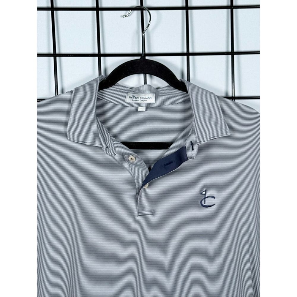 Peter Millar Summer Comfort Polo SS Shirt Mens L Blue Stripes Coastal Dad